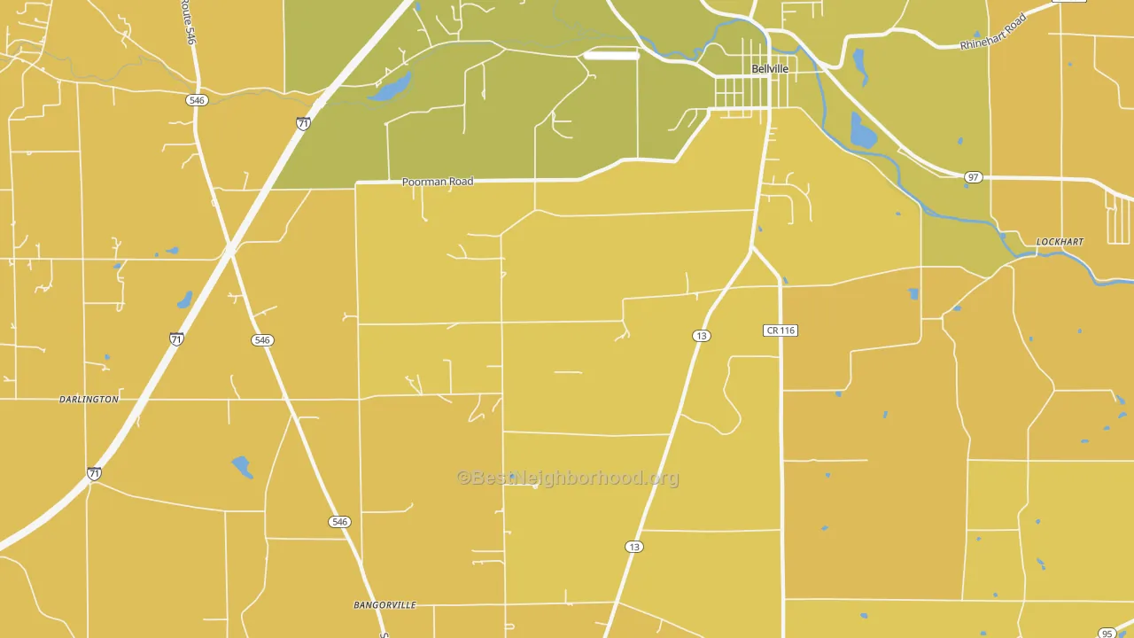Map of the best neighborhoods in the North Woodbury area, with better matches in green and worse matches in red