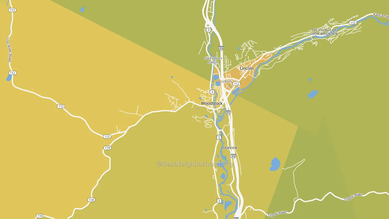Map of the best neighborhoods in the North Woodstock area, with better matches in green and worse matches in red