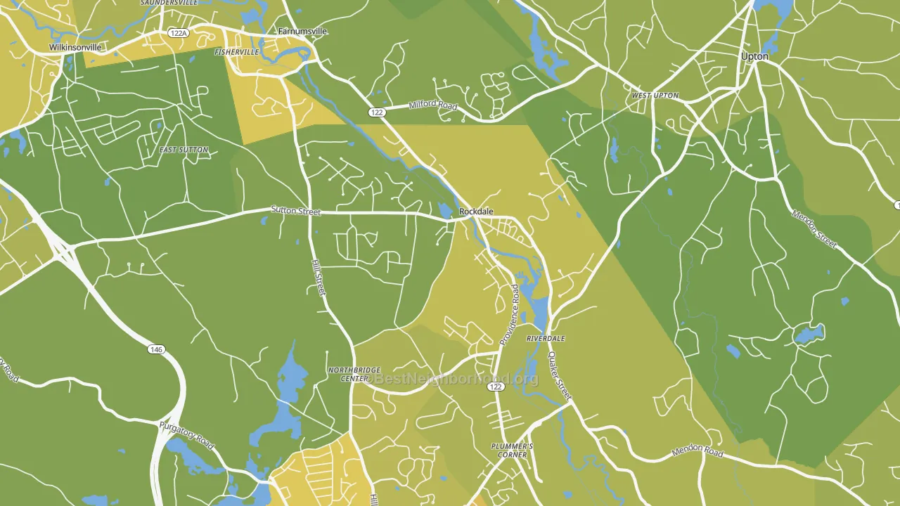 Map of the best neighborhoods in the Northbridge area, with better matches in green and worse matches in red
