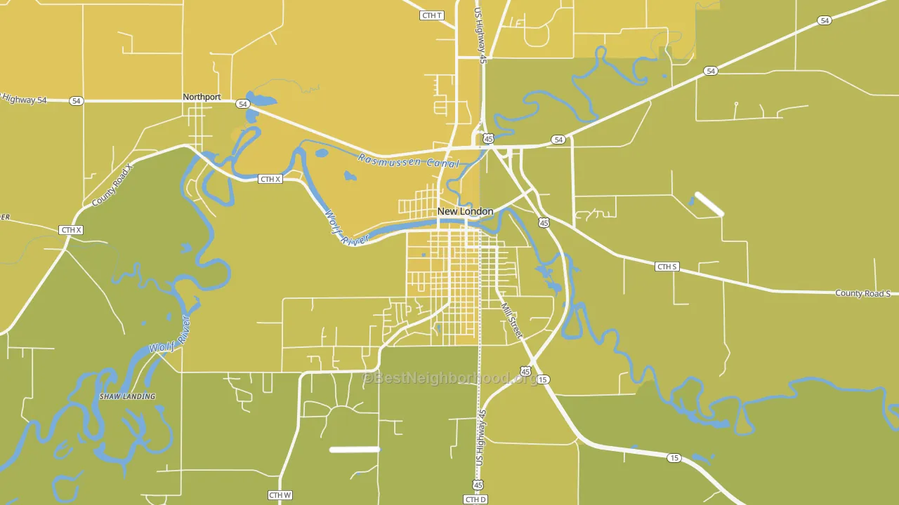 Map of the best neighborhoods in the Northport area, with better matches in green and worse matches in red