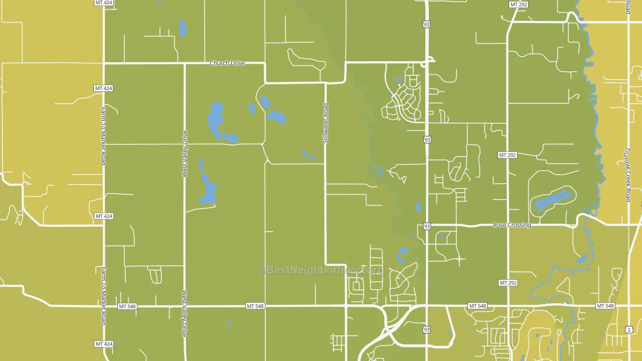 Map of the best neighborhoods in the Northridge Heights area, with better matches in green and worse matches in red