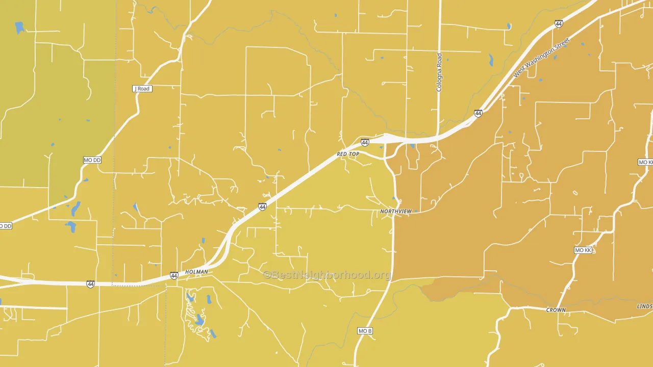 Map of the best neighborhoods in the Northview area, with better matches in green and worse matches in red