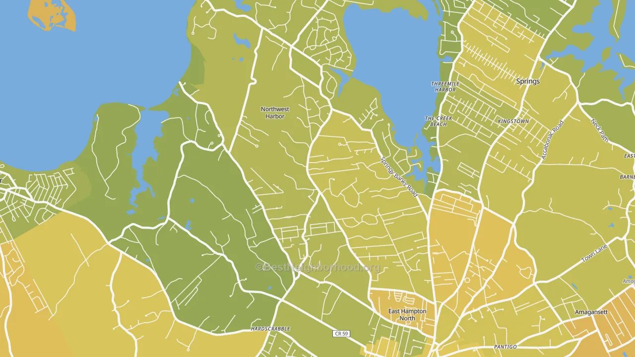 Map of the best neighborhoods in the Northwest Harbor area, with better matches in green and worse matches in red