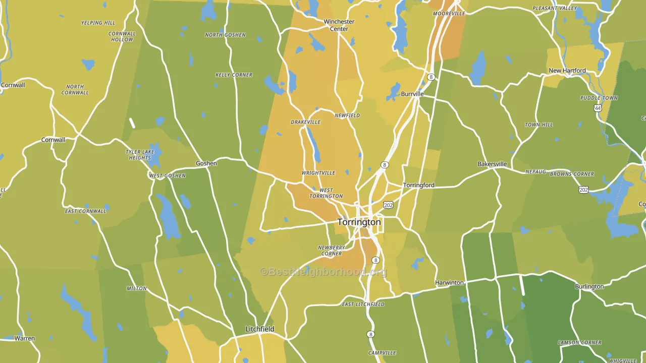 Map of the best neighborhoods in the Northwest Hills Planning Region area, with better matches in green and worse matches in red