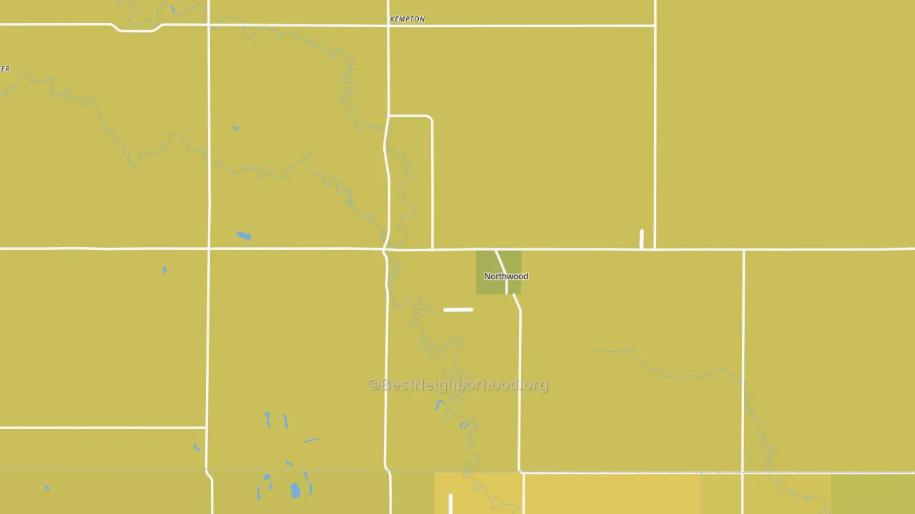 Map of the best neighborhoods in the Northwood area, with better matches in green and worse matches in red
