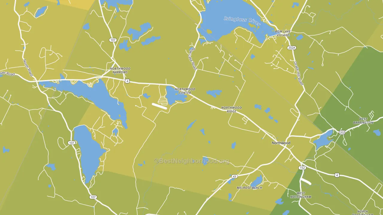 Map of the best neighborhoods in the Northwood area, with better matches in green and worse matches in red