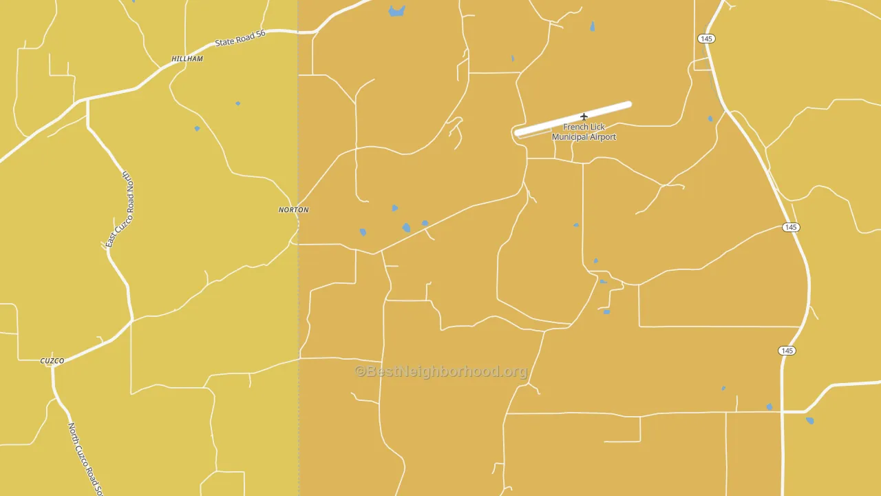 Map of the best neighborhoods in the Norton area, with better matches in green and worse matches in red