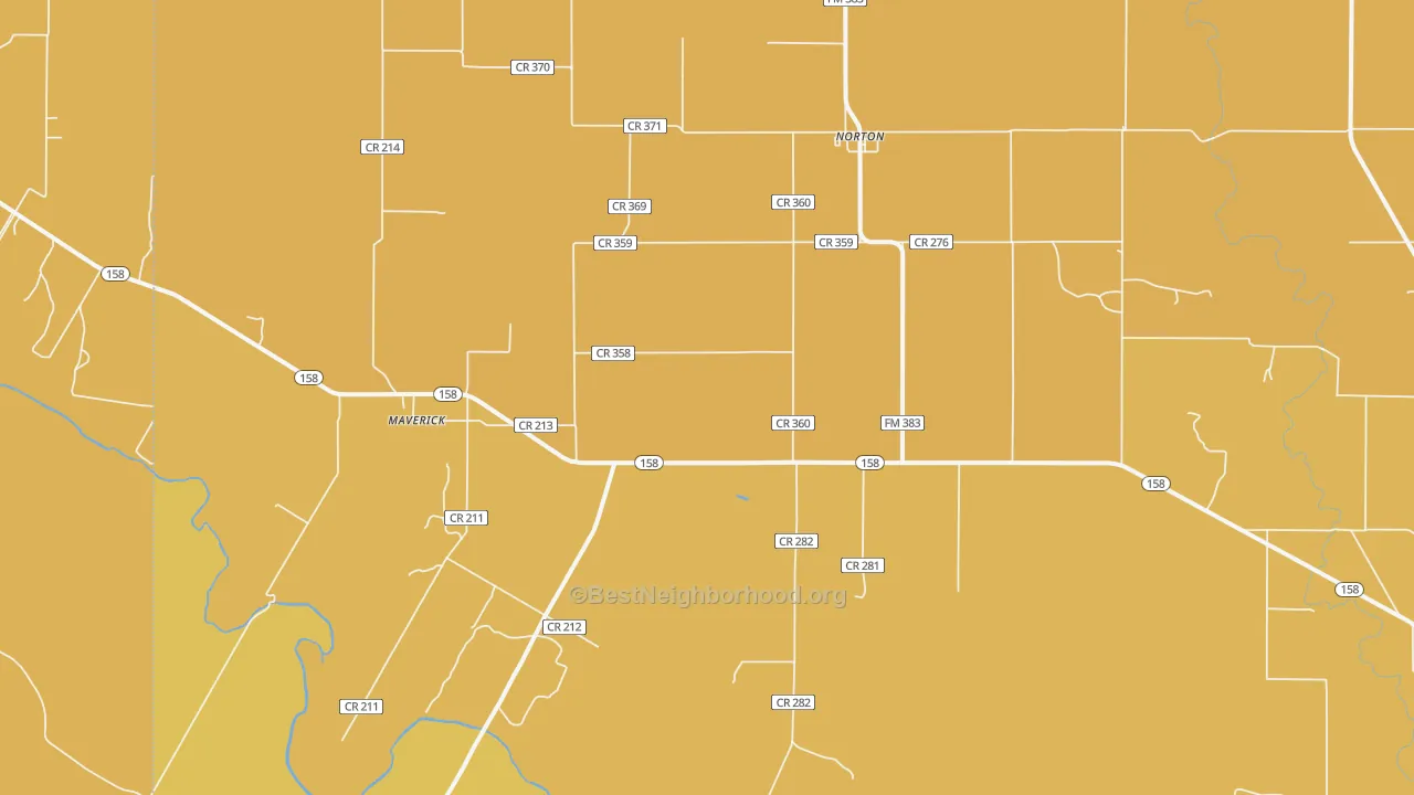 Map of the best neighborhoods in the Norton area, with better matches in green and worse matches in red