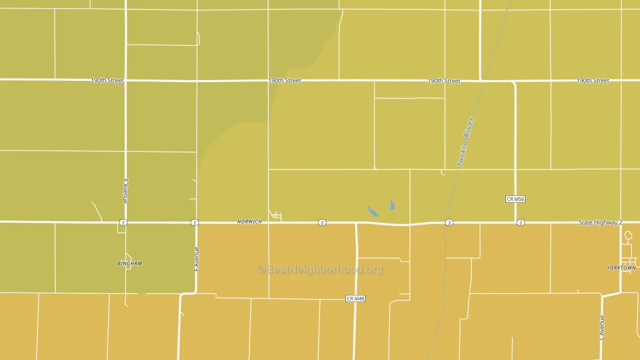 Map of the best neighborhoods in the Norwich area, with better matches in green and worse matches in red