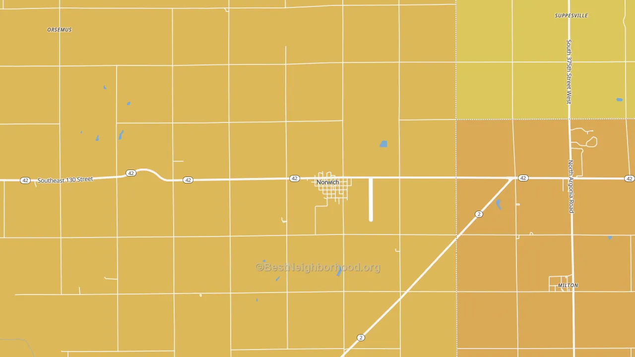 Map of the best neighborhoods in the Norwich area, with better matches in green and worse matches in red