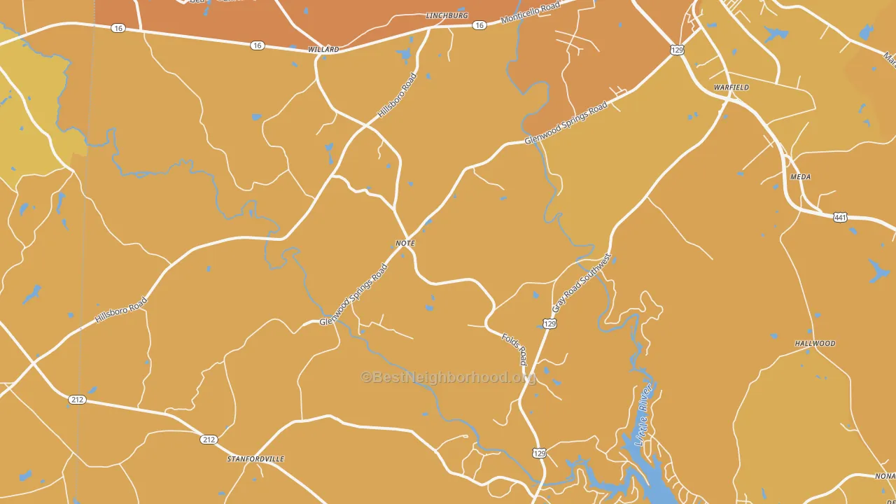 Map of the best neighborhoods in the Note area, with better matches in green and worse matches in red