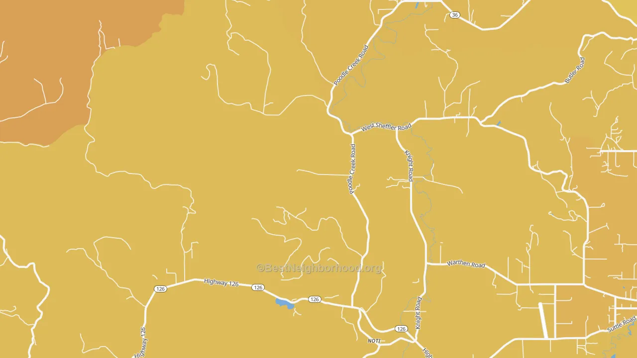 Map of the best neighborhoods in the Noti area, with better matches in green and worse matches in red