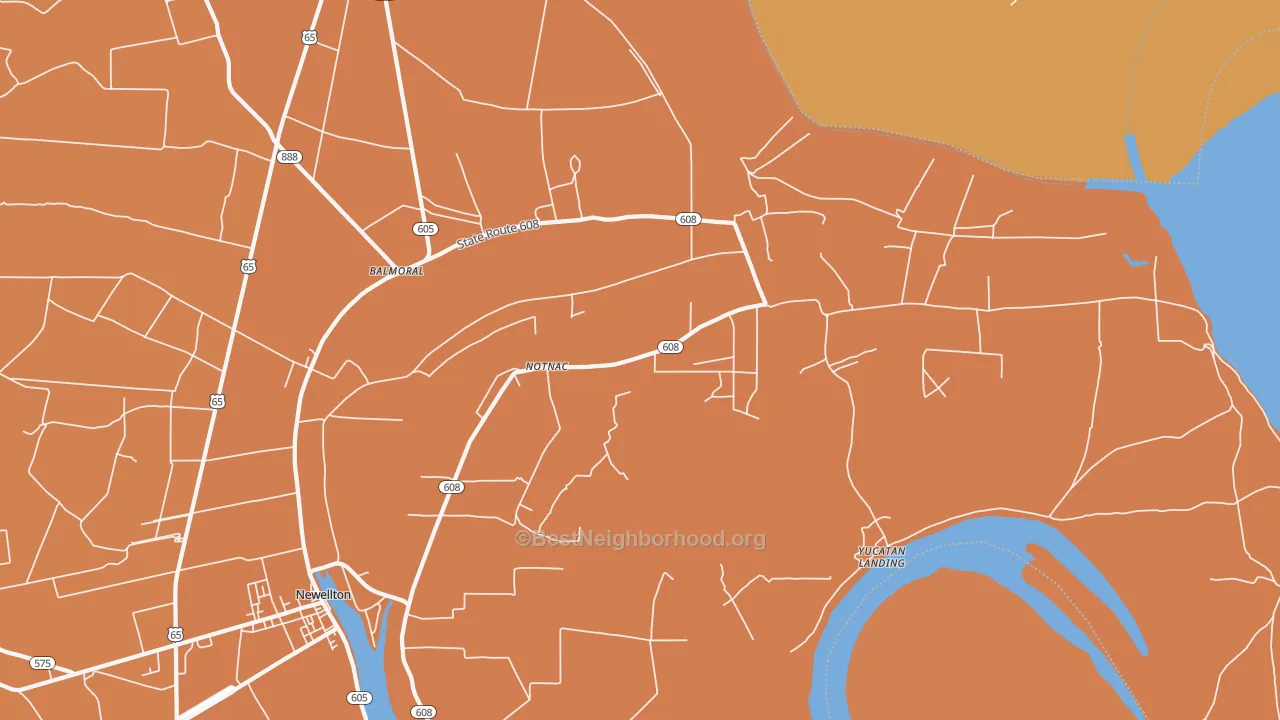 Map of the best neighborhoods in the Notnac area, with better matches in green and worse matches in red