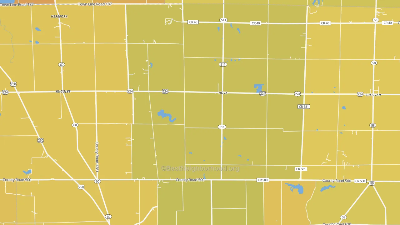 Map of the best neighborhoods in the Nova area, with better matches in green and worse matches in red