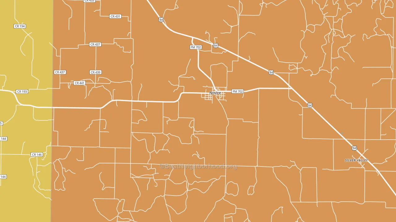 Map of the best neighborhoods in the Novice area, with better matches in green and worse matches in red