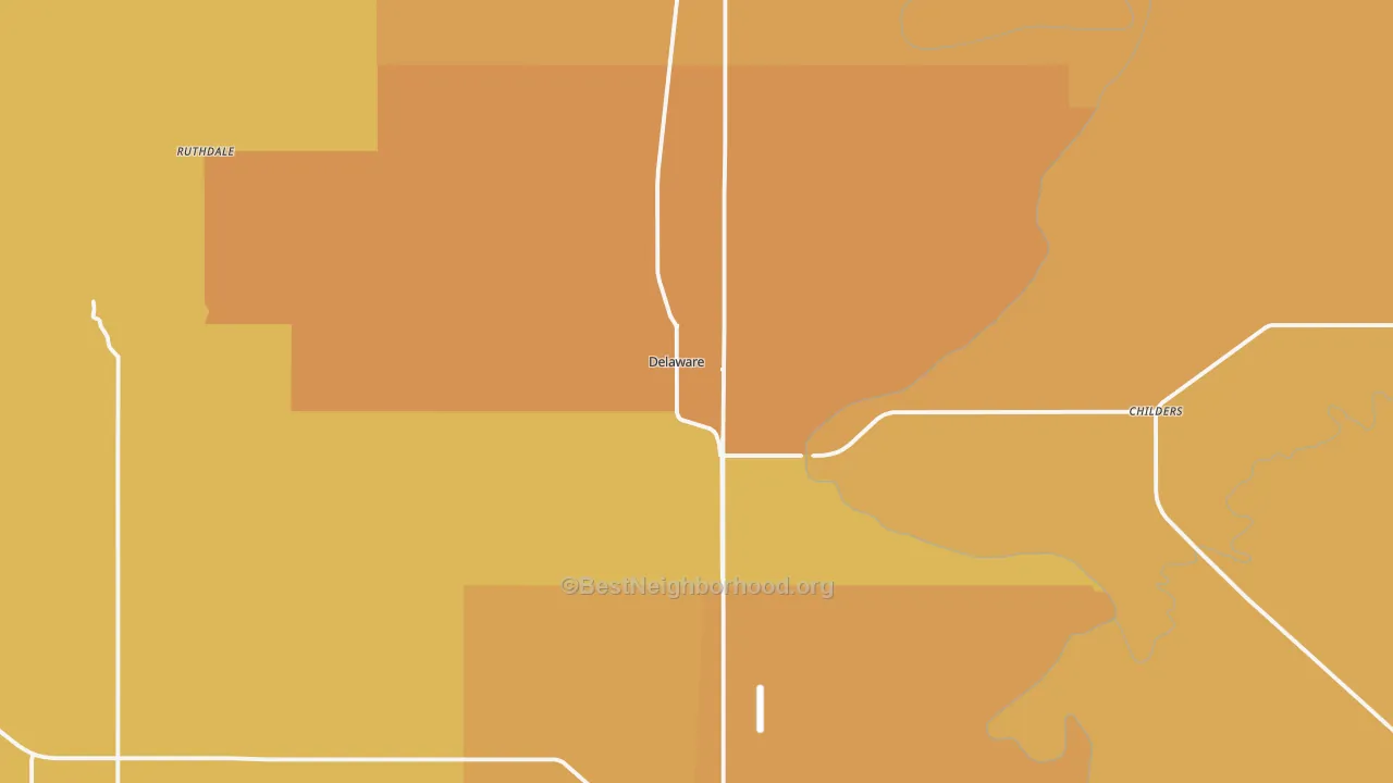 Map of the best neighborhoods in the Nowata County area, with better matches in green and worse matches in red