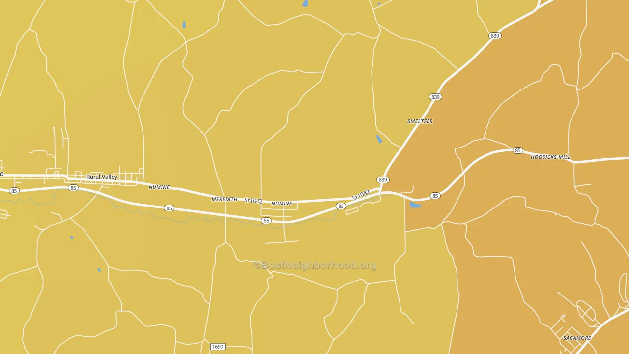 Map of the best neighborhoods in the Nu Mine area, with better matches in green and worse matches in red