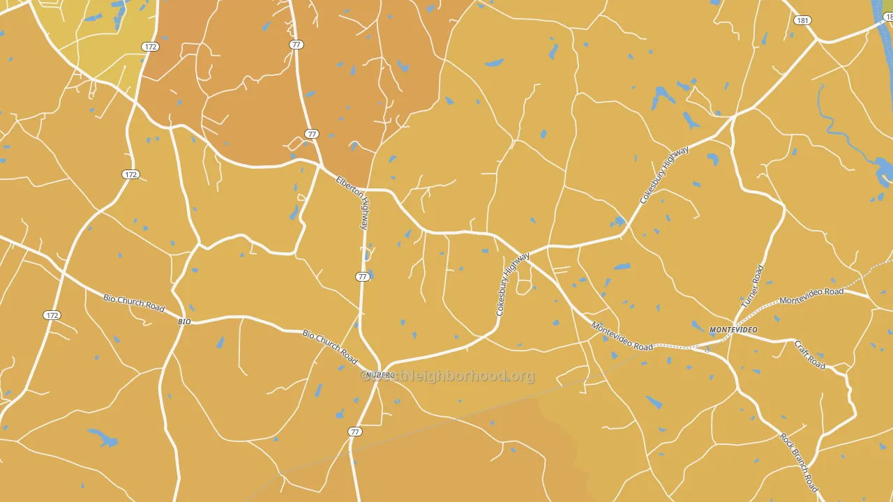 Map of the best neighborhoods in the Nuberg area, with better matches in green and worse matches in red