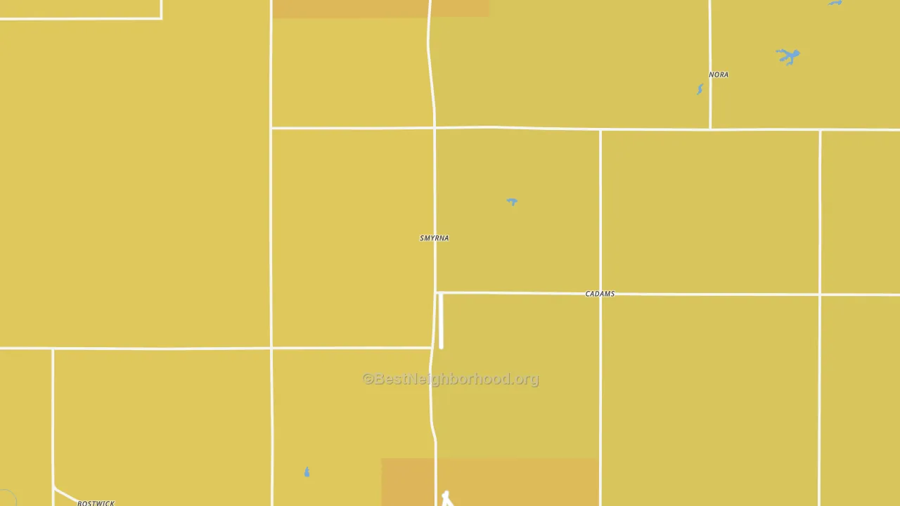 Map of the best neighborhoods in the Nuckolls County area, with better matches in green and worse matches in red