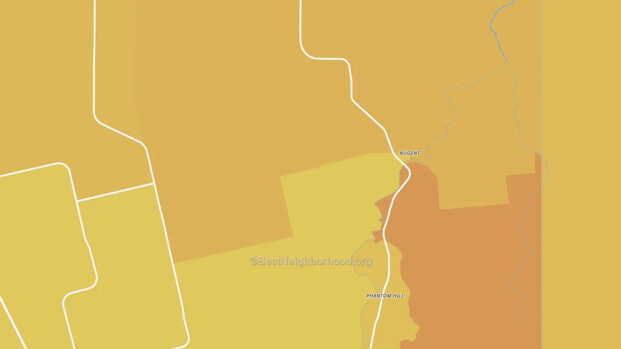 Map of the best neighborhoods in the Nugent area, with better matches in green and worse matches in red