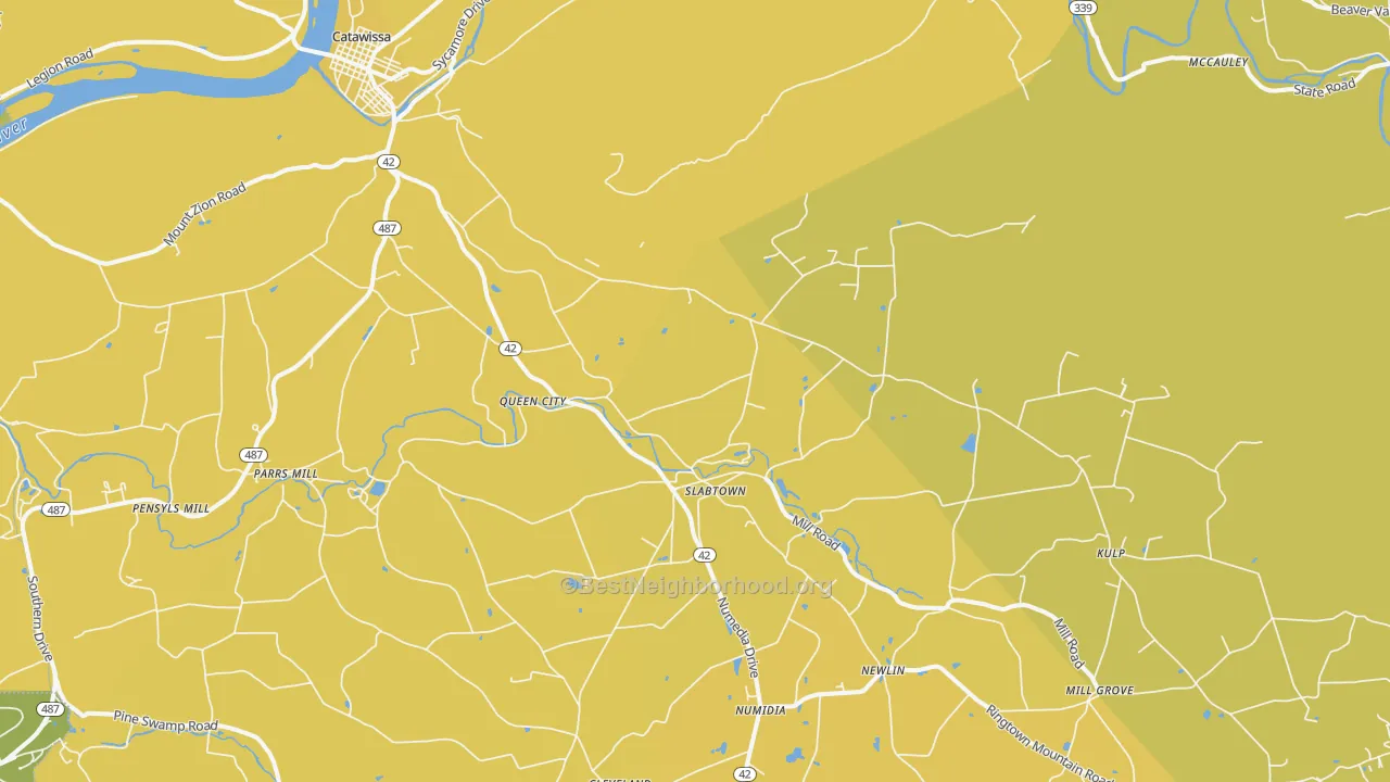 Map of the best neighborhoods in the Numidia area, with better matches in green and worse matches in red