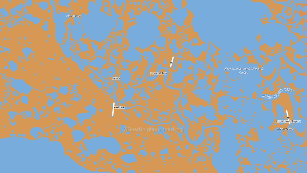 Map of the best neighborhoods in the Nunapitchuk area, with better matches in green and worse matches in red