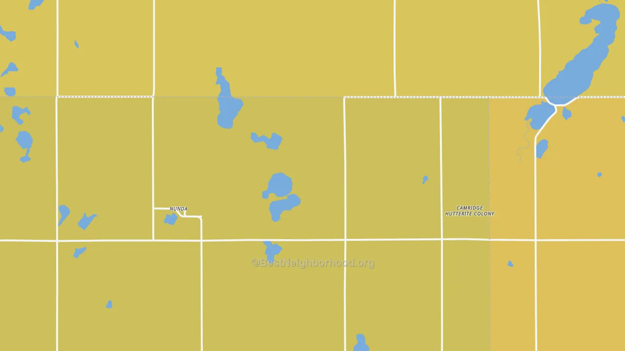 Map of the best neighborhoods in the Nunda area, with better matches in green and worse matches in red