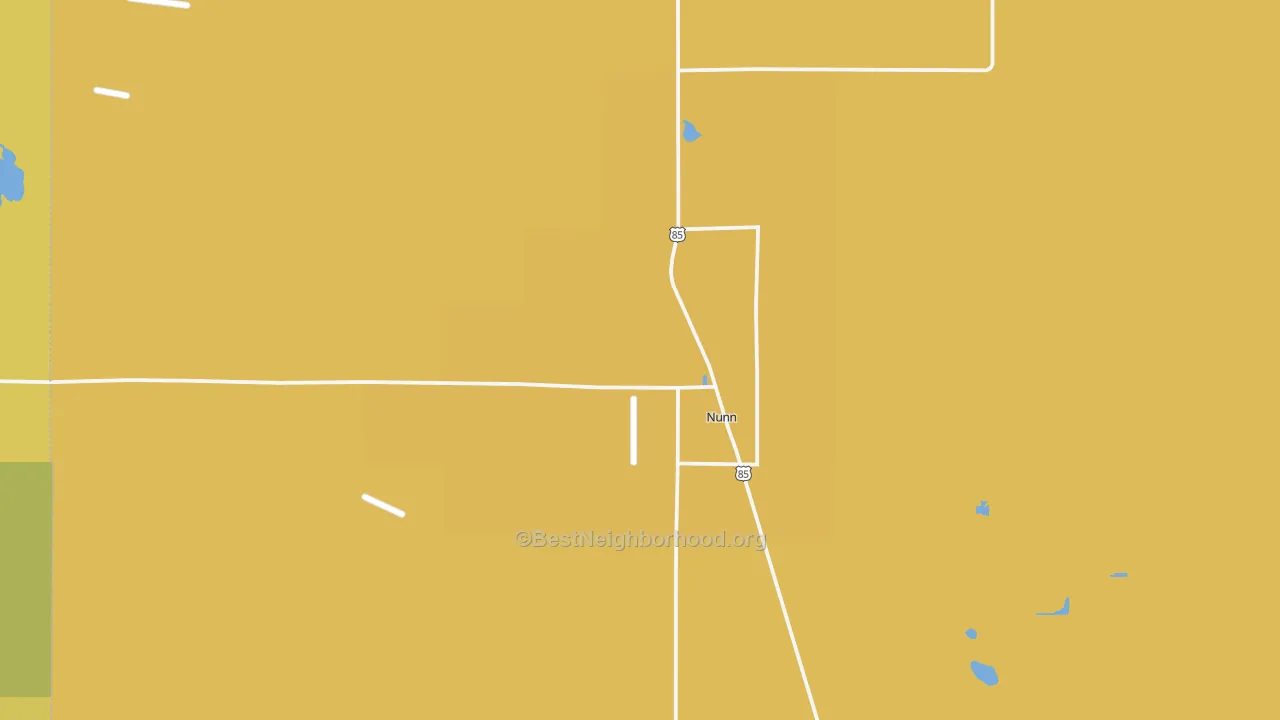 Map of the best neighborhoods in the Nunn area, with better matches in green and worse matches in red