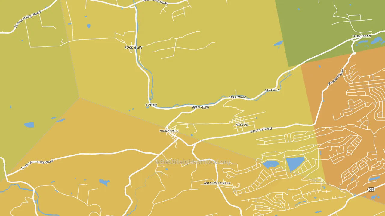 Map of the best neighborhoods in the Nuremberg area, with better matches in green and worse matches in red