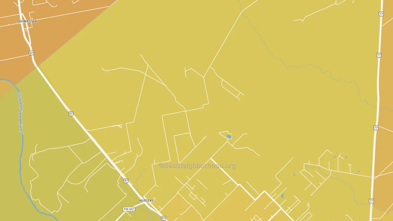 Map of the best neighborhoods in the Nursery area, with better matches in green and worse matches in red