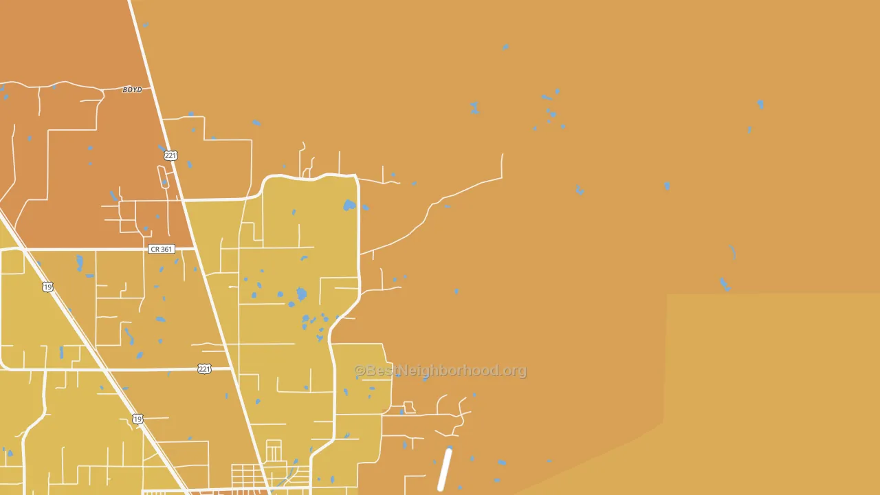 Map of the best neighborhoods in the Nutall Rise area, with better matches in green and worse matches in red