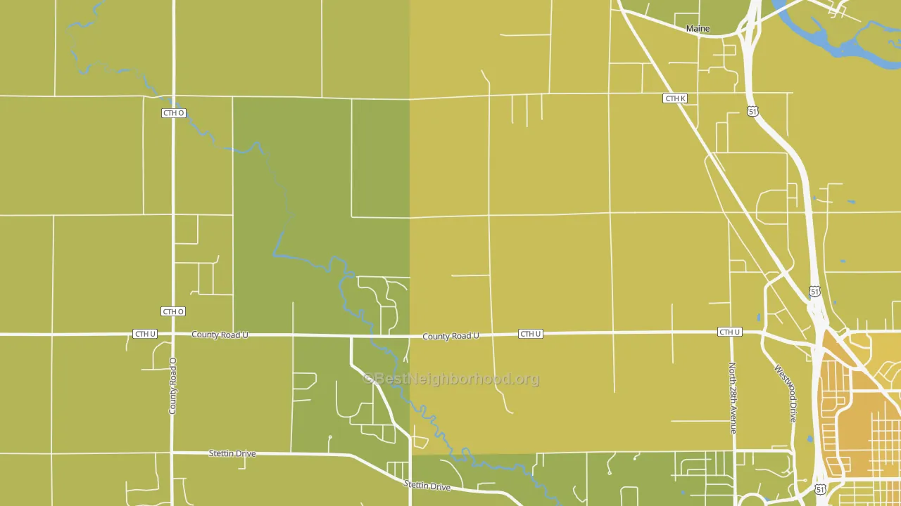 Map of the best neighborhoods in the Nutterville area, with better matches in green and worse matches in red
