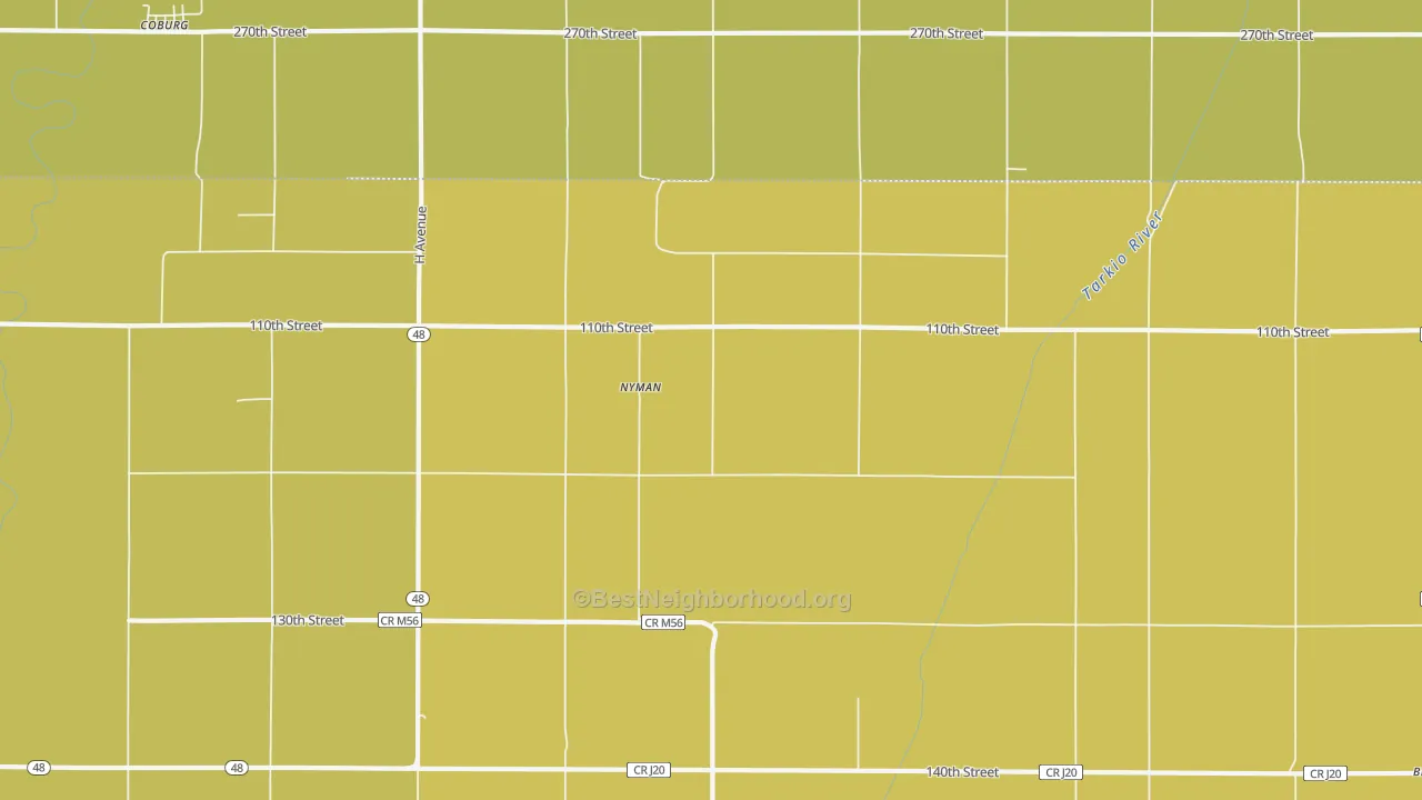 Map of the best neighborhoods in the Nyman area, with better matches in green and worse matches in red