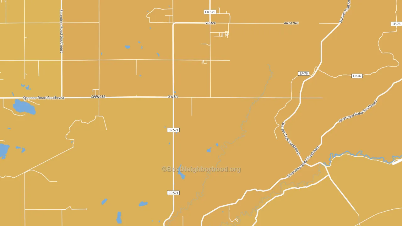 Map of the best neighborhoods in the O'neil area, with better matches in green and worse matches in red