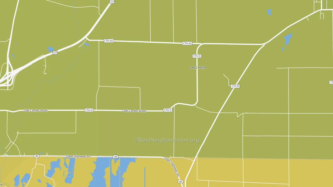 Map of the best neighborhoods in the Oak Center area, with better matches in green and worse matches in red