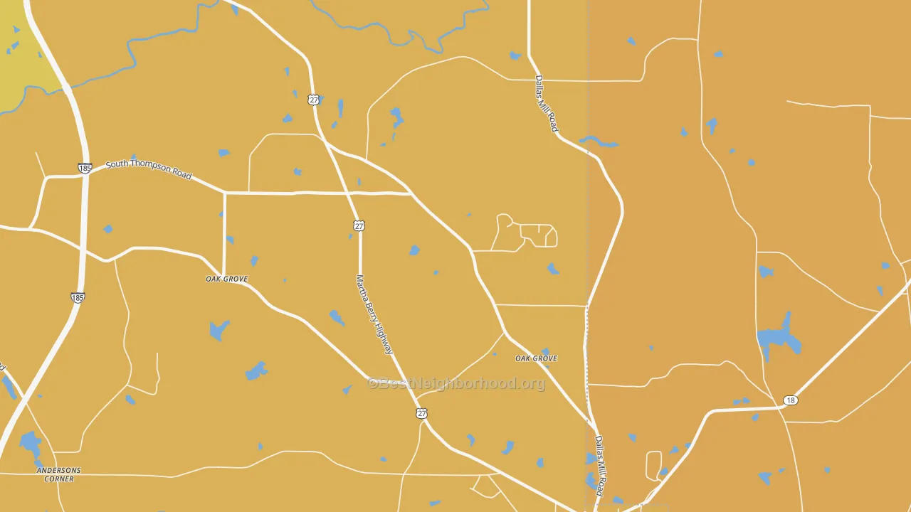 Map of the best neighborhoods in the Oak Grove area, with better matches in green and worse matches in red