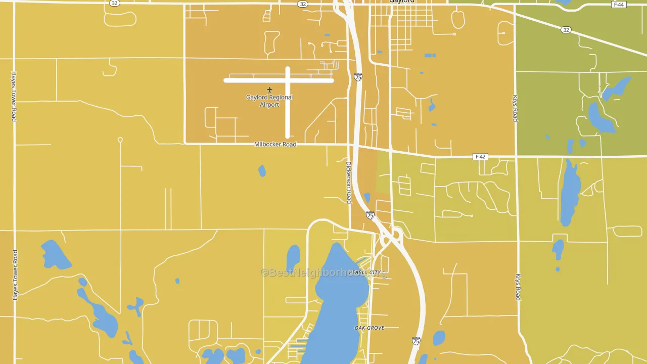 Map of the best neighborhoods in the Oak Grove area, with better matches in green and worse matches in red