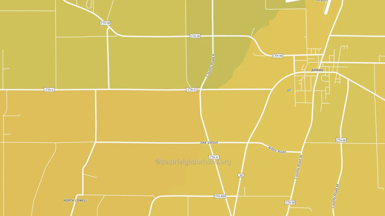 Map of the best neighborhoods in the Oak Grove area, with better matches in green and worse matches in red