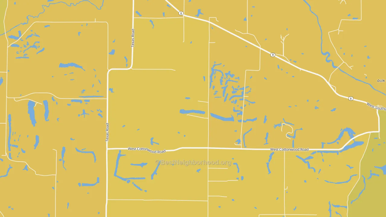 Map of the best neighborhoods in the Oak Hill area, with better matches in green and worse matches in red