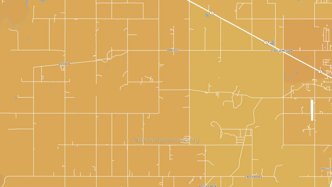 Map of the best neighborhoods in the Oak Hill area, with better matches in green and worse matches in red