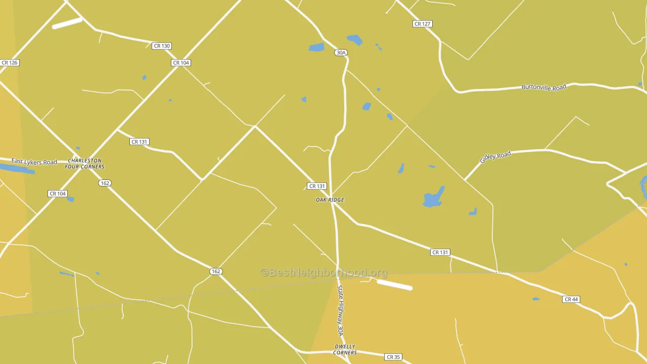 Map of the best neighborhoods in the Oak Ridge area, with better matches in green and worse matches in red