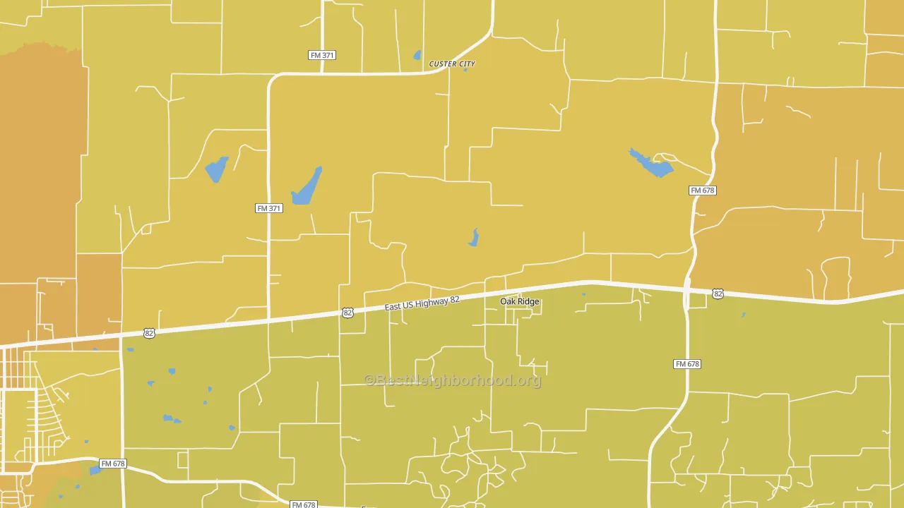 Map of the best neighborhoods in the Oak Ridge area, with better matches in green and worse matches in red