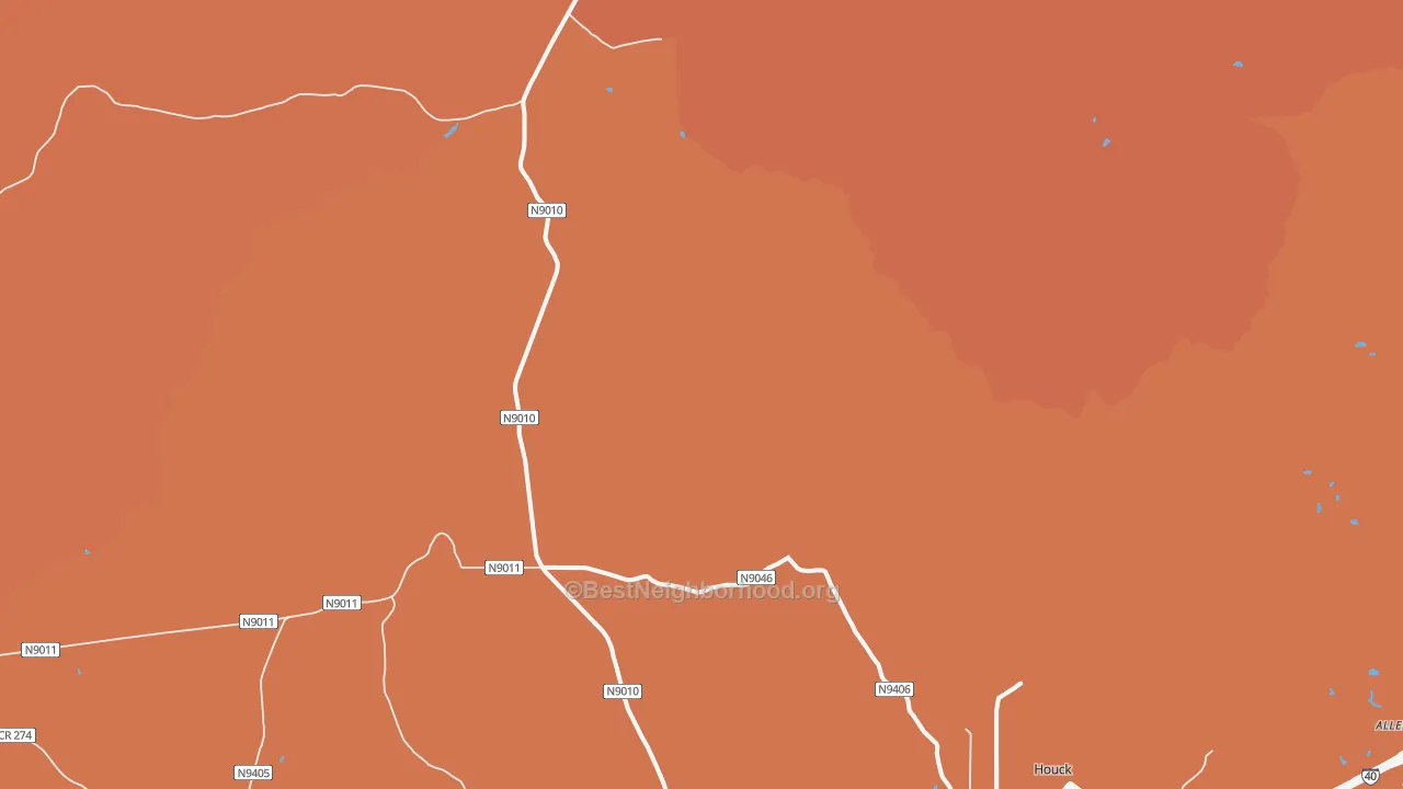 Map of the best neighborhoods in the Oak Springs area, with better matches in green and worse matches in red