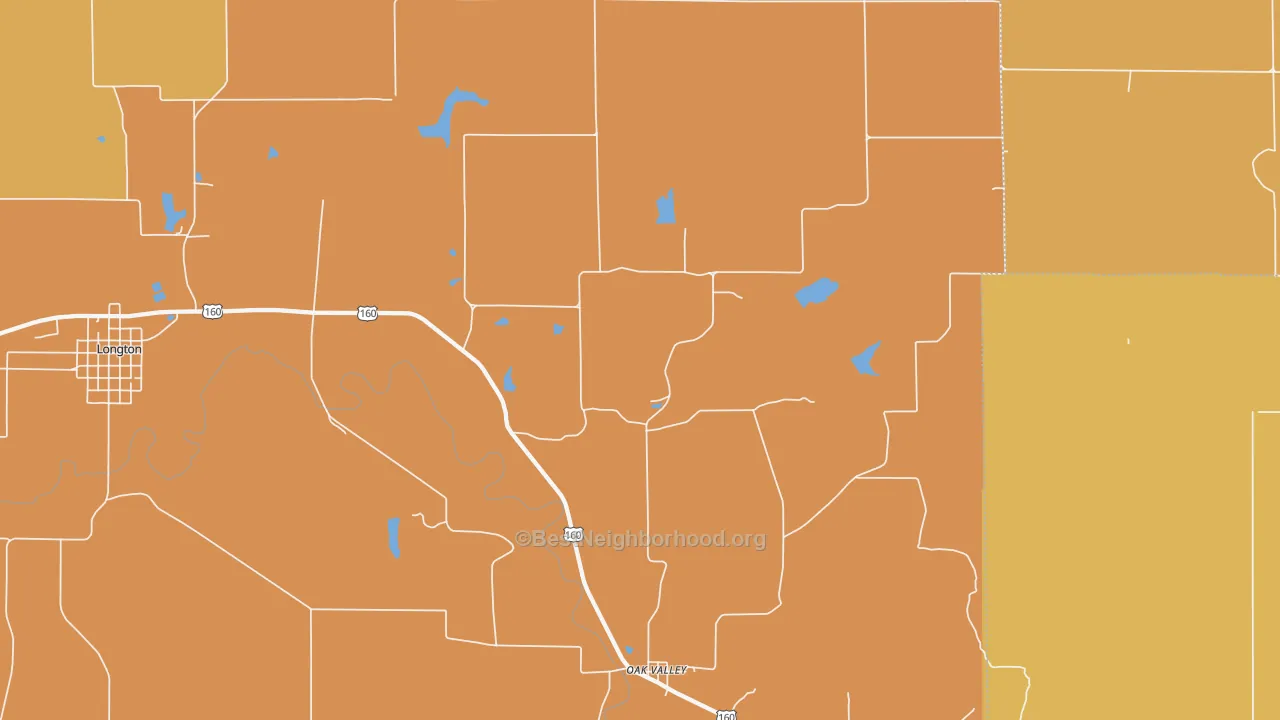 Map of the best neighborhoods in the Oak Valley area, with better matches in green and worse matches in red