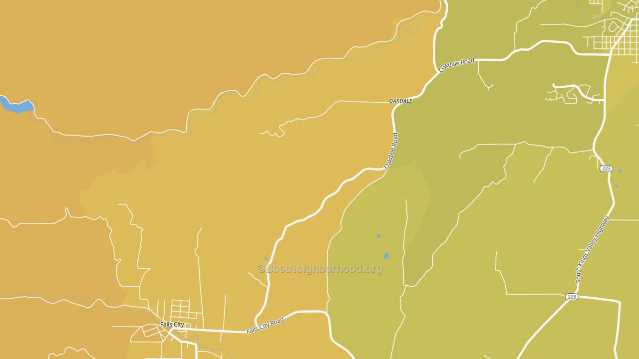 Map of the best neighborhoods in the Oakdale area, with better matches in green and worse matches in red