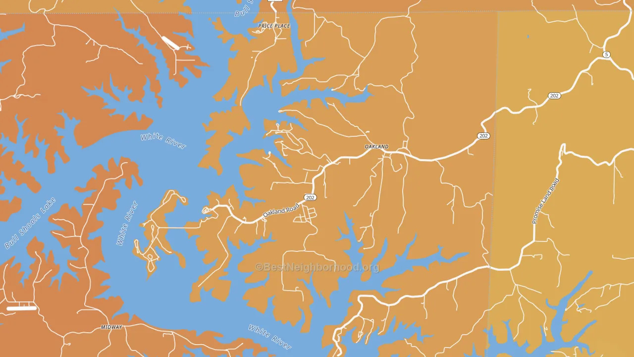 Map of the best neighborhoods in the Oakland area, with better matches in green and worse matches in red