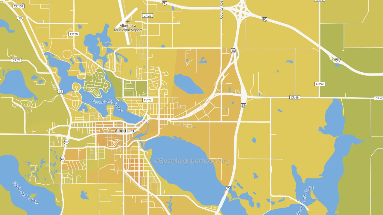 Map of the best neighborhoods in the Oakland area, with better matches in green and worse matches in red