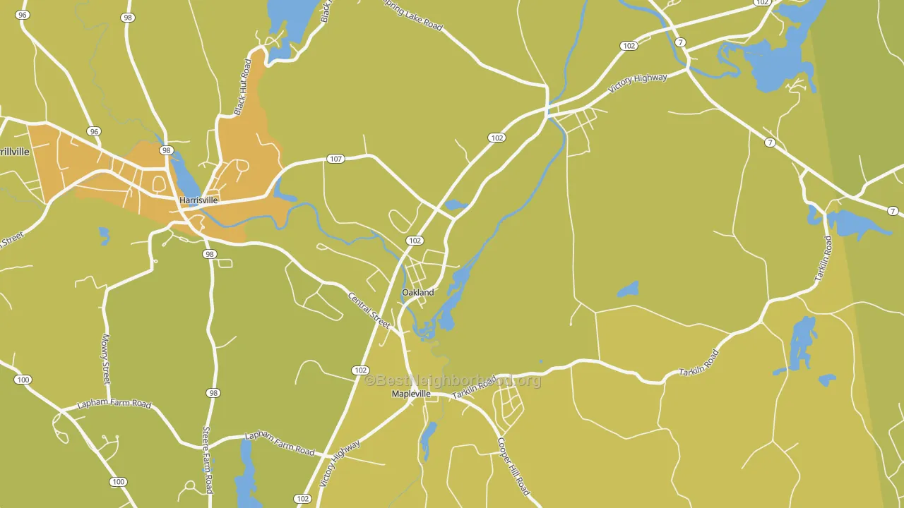 Map of the best neighborhoods in the Oakland area, with better matches in green and worse matches in red