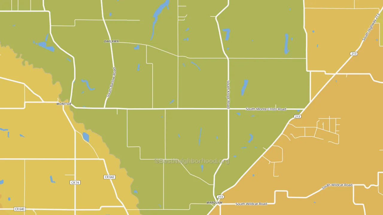 Map of the best neighborhoods in the Oaklawn area, with better matches in green and worse matches in red