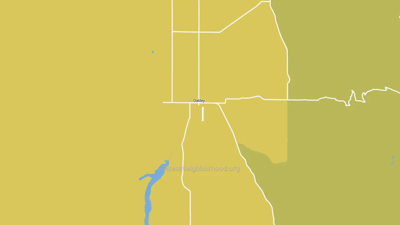 Map of the best neighborhoods in the Oakley area, with better matches in green and worse matches in red